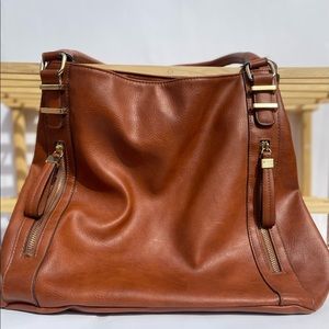 Faux Leather Brown Deep Pocket Bag